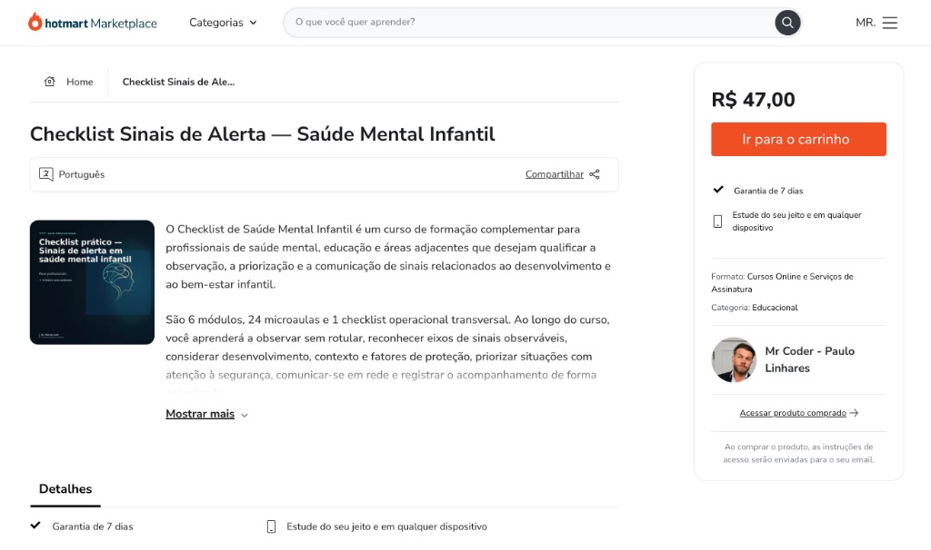 Checklist Sinais de Alerta na Hotmart